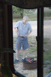 Tom's preparing a fire for tonights dinner